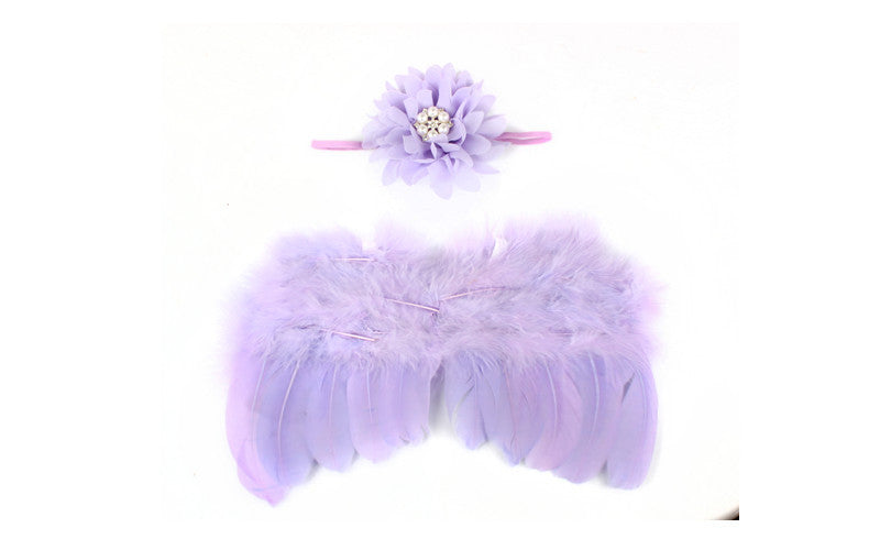 Baby Angel Wings Set Children's Photo Props Chiffon Flower Rhinestone Headband Feather Set