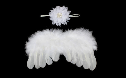 Baby Angel Wings Set Children's Photo Props Chiffon Flower Rhinestone Headband Feather Set