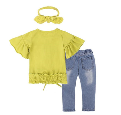 Girls Clothing Cotton Yellow Letter T-Shirt Jeans Suit