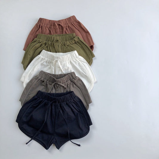 Children's Solid Color Waist Belt Casual Shorts