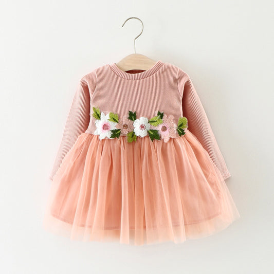 A031 new fall manufacturers selling children waist flowers long sleeved dress princess dress baby skirt