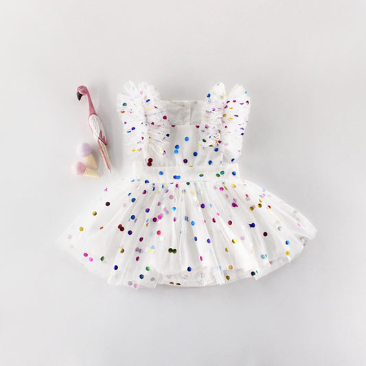 Summer Girls  Baby Hundred Days Clothes Hot Printing Mesh Cotton Triangle Romper