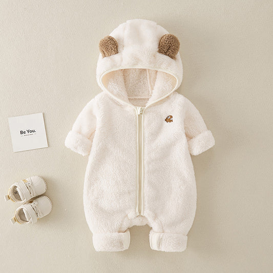 Baby Jumpsuit Double-sided Velvet Warm Hooded